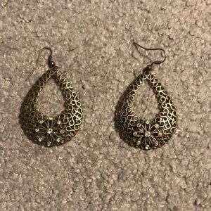 Copper colored handing earrings with stones